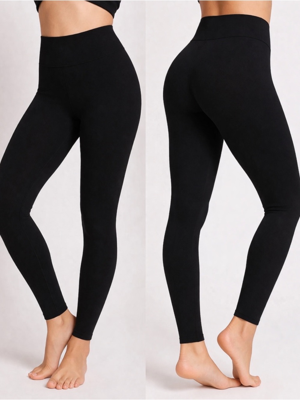 Essential Black High Waisted Non-See Through Stretch Leggings Tummy Control - Picture 2 of 7